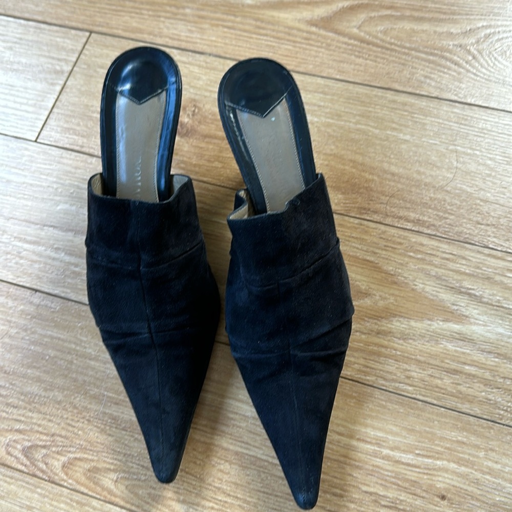 Bruno Magli vintage slide, black suede, kitten heel. Size 9.5, very good
